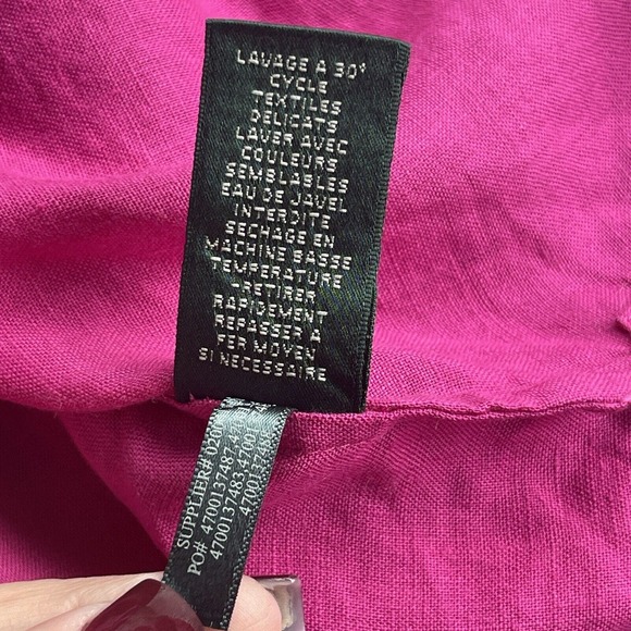 LRL Lauren Ralph Lauren Top Womens Large Pink Linen V-neck Long Sleeve Roll Tab - Picture 5 of 9